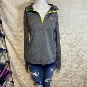 Y2K Victoria's Secret Gray Quarter-Zip Hoodie with Neon Accents